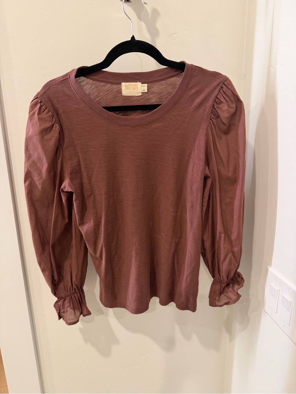 Mauve Puff-Sleeve Long Sleeve Tee